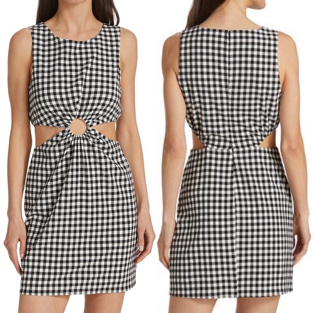 WAYF Jules Gingham Cutout O-Ring Sleeveless Mini Dress Black & White Size Medium